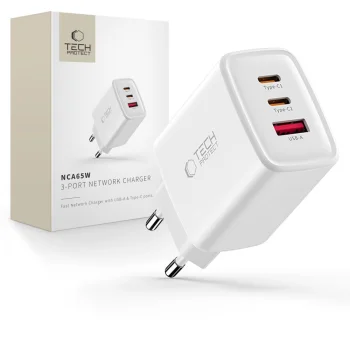 Tech-Protect NCA65W-GAN 65W 3-Port GaN Wall Charger - White