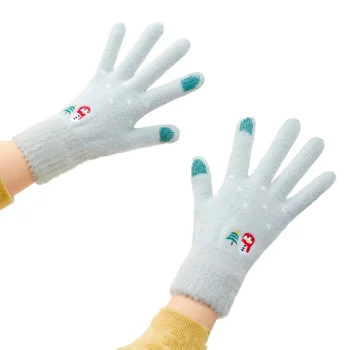Women's Winter Touchscreen Gloves with Snowman and Christmas Tree Pattern, Green