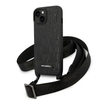 Karl Lagerfeld Monogram Plaque Logo Strap Case for iPhone 14 / 15 / 13 - Black