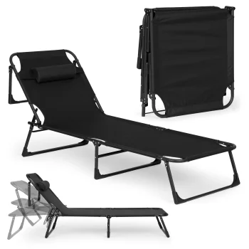 Folding Camping Cot & Fishing Lounger with Pillow for Adults MultiGarden, Black