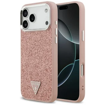 Guess Glitter Triangle Logo MagSafe Phone Case Cover iPhone 17 Pro Max - Pink