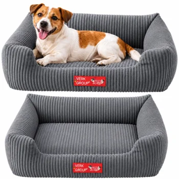 Soft Corduroy Dog and Cat Bed, Size M, 60x45cm, Dark Grey