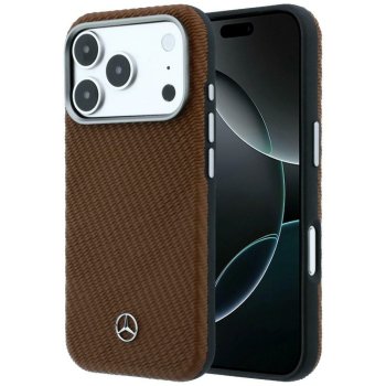 Mercedes Leather Semi Wrap Wood Effect MagSafe Case for iPhone 17 Pro Max Brown