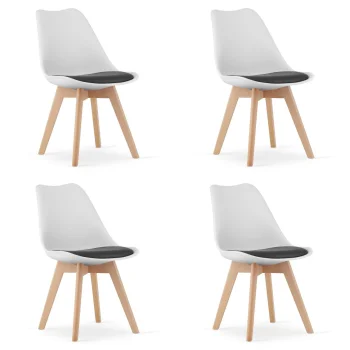 Modern Dining Chairs Set of 4 with Wooden Legs MARK, white-black