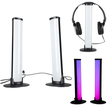 Žaidimų stalinės RGB LED lempos, 2 vnt., su valdymo pulteliu, USB, juodos