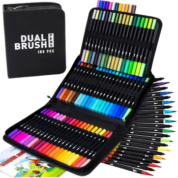 Double-Sided Watercolor Marker Set, 100 Colors, with Zipper Case