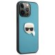Apple iPhone 13 Pro Max 6.7\" Karl Lagerfeld Leather Ikonik Karl`s Head Metal Case Cover (KLHCP13XPKMB), Blue