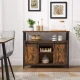 Leobert Chest of Drawers with Sliding Doors, Adjustable Shelves, Rustic Brown