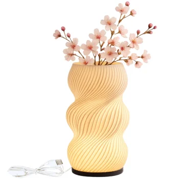2-in-1 LED RGB Table Lamp with Flower Vase and Remote Control, Ecru