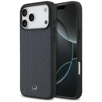 Mercedes Leather Laurel Leaves Stripes MagSafe Case for iPhone 17 Pro Max Blue