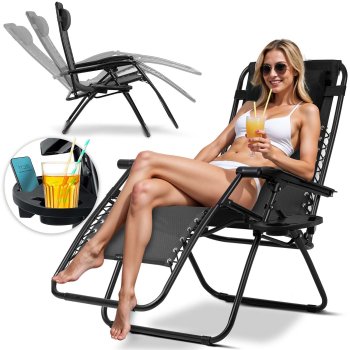 Sofotel ChillWell Black Folding Garden Lounger with Cushion - Comfortable Outdoor Chair