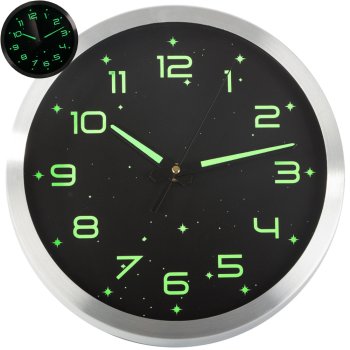 Sienas pulkstenis ar fluorescējošiem lieliem klusiem gaismas cipariem zvaigznēm 25cm | Wall clock fluorescent large...