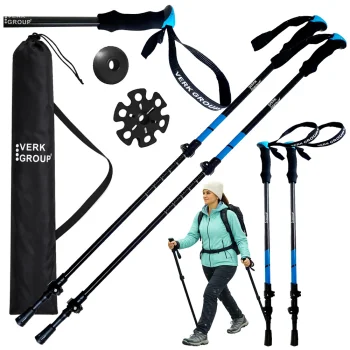 Verk Group Nordic Walking Poles with Tips and Bag, Black