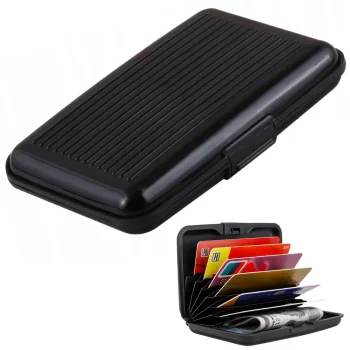 Aluminum Card and Document Wallet with 6 Compartments, Black