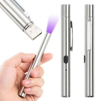 LED UV pen flashlight with magnet, USB rechargeable, tester