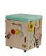 Educational Toy Wooden Manipulation Sensory Cube-Pouf on Wheels with Storage Space Busy Board