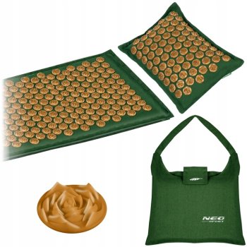 NEO Sport NS-902 Acupressure Acupuncture Massage Mat Set with Pillow, 70x44cm, Green/Gold