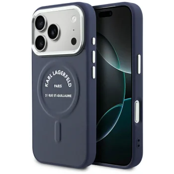 Karl Lagerfeld Embossed Open Ring RSG MagSafe dėklas iPhone 18 Pro Max / 17 Pro Max, mėlynas