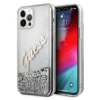 Guess iPhone 12 Pro Max Case Glitter Vintage Script, Silver