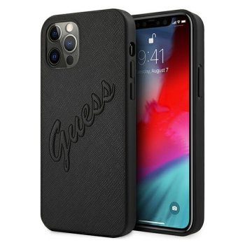 Apple iPhone 12 Pro Max 6.7'' Guess Saffiano Vintage Script Case Cover (Guhcp12lrsavsbk), Black