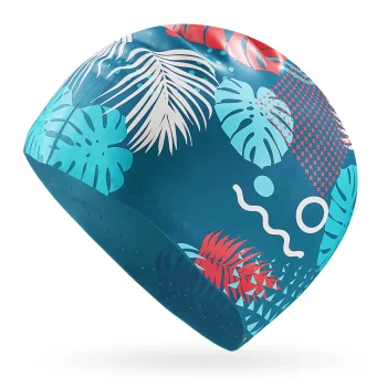 TSUNAMI LEAFS Silicone Swim Cap for Long Hair, Multicolour