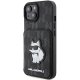 Apple iPhone 15 6.1\" Karl Lagerfeld Saffiano Cardslots and Stand Monogram Choupette Case Cover, Black