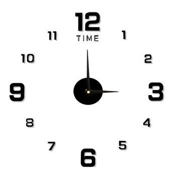Large 3D DIY Wall Clock 130 cm, Frameless Non-Ticking Sticker Clock, Black