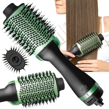 Powerful 4-in-1 Hair Dryer Brush and Volumizer, Black and Green