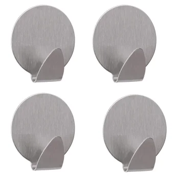Self-Adhesive Stainless Steel Hooks, 4 pcs, Silver