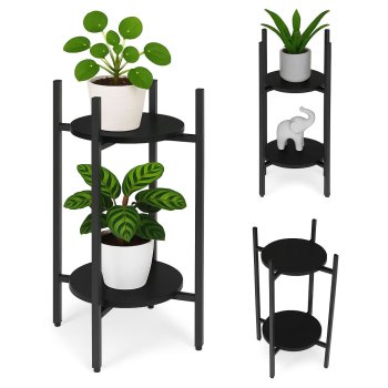Plant Stand ModernHome 2 Tier Metal Flower Pot Holder for Indoor Plants, black