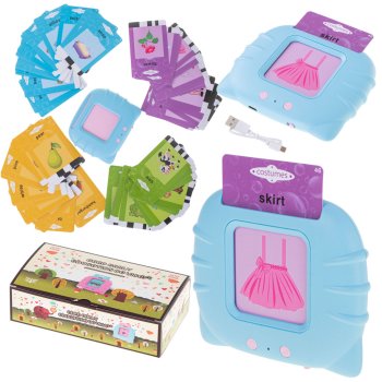 Educational cards for reading and learning English words + card reader, 112 pcs, blue