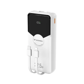 Wozinsky WFC-15W 20000mAh 22.5W Power Bank with Built-in Cables, White