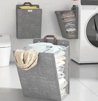 Складная настенная корзина для белья на дверь и стену, серый