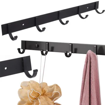 Wall-Mounted Coat Rack with 5 Hooks, Black