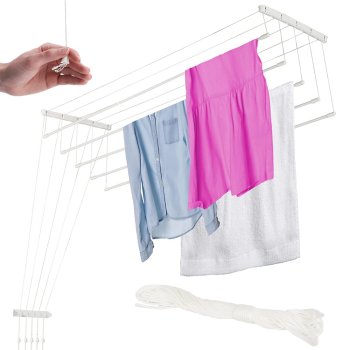 Ceiling clothes dryer with 5 rods 180 cm for bathroom or balcony white