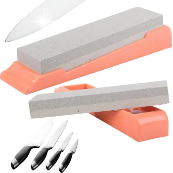 Double-Sided Rectangular Knife and Scissors Sharpening Stone with Base