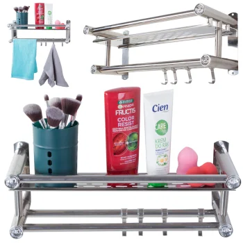 Hanging Bathroom Shelf with Towel Rails, Silver