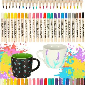 Acrylic Markers for Fabric, Stones, Glass, Waterproof, 24 pcs