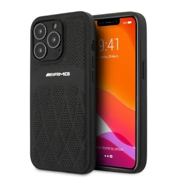 Mercedes iPhone 13 / 13 Pro Case Leather Curved Lines, Black