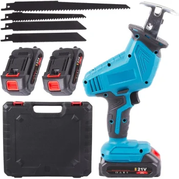 Cordless Reciprocating Saw with 2 Batteries and 4 Blades, Blue