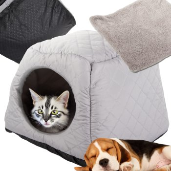 Soft pet house for small dogs and cats, bed, grey