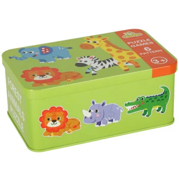 Ikonka KX6015 Kids Puzzle in Metal Tin Safari Animals, 25 pcs