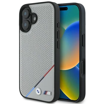 BMW iPhone 16 Case M Perforated Tricolor Line MagSafe, Gray