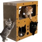 Purlov 2-Story Cardboard Cat Scratcher House with Toy Balls 27017