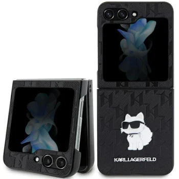 Karl Lagerfeld Saffiano Monogram Choupette Pin Case for Samsung Galaxy Z Flip 5, Black