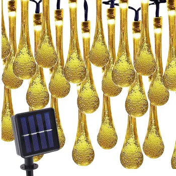 Solar garden LED string lights with 20 icicle bulbs, warm white