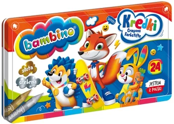 Colored pencils in metal case, 24 colors + sharpener, Bambino