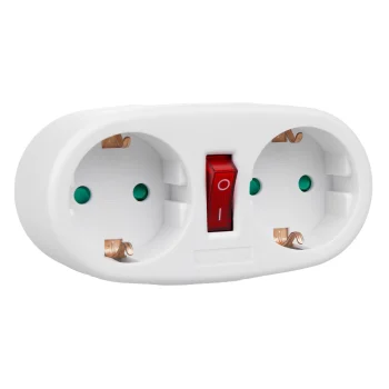 Maclean MCE338 F Electric Socket Splitter with Switch, 2 Sockets, Type F, White