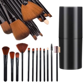 Professional 12-Piece Makeup Brush Set, Black and Brown