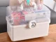 Folding Medicine Organizer and First Aid Box with Handle, White